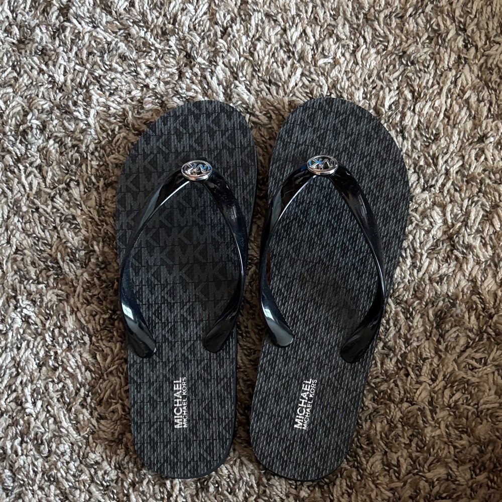 Michael Kors Black Logo Flip Flops